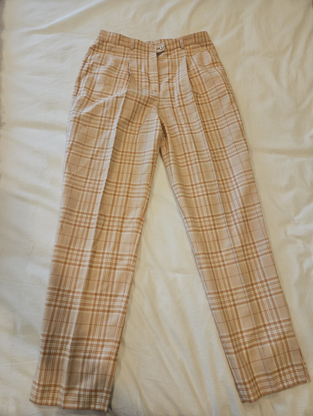 Escada Margaretha Ley Womens Trousers Size 8 Beige Plaid Pants New Wool Germany.